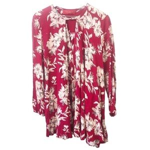 Akira Chicago Red Tan Floral Print Tunic Top Flowy Size Small